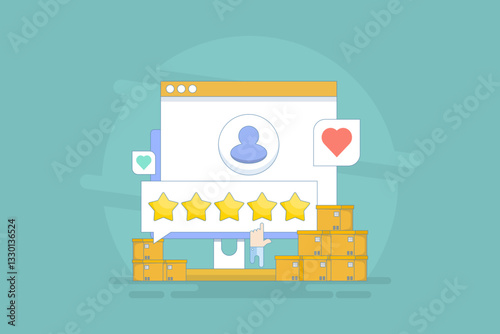 Customer rating and reviews concept, Product Rating by customers, 5 star rating for products and services. User reviews with good and bad ratings. Flat illustration on background.