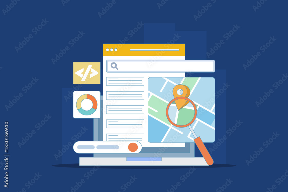 SEO friendly code writing concept for websites, Website code, Search engine optimization strategies for organic ranking. Website ranking on search results, flat illustration in the background. SEO friendly code writing concept for websites, Website code, Search engine optimization strategies for organic ranking. Website ranking on search results, flat illustration in the background.