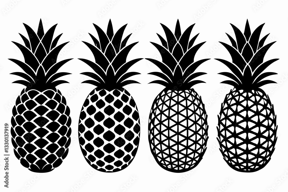 Fototapeta premium pineapple fruits set line art silhouette vector illustration