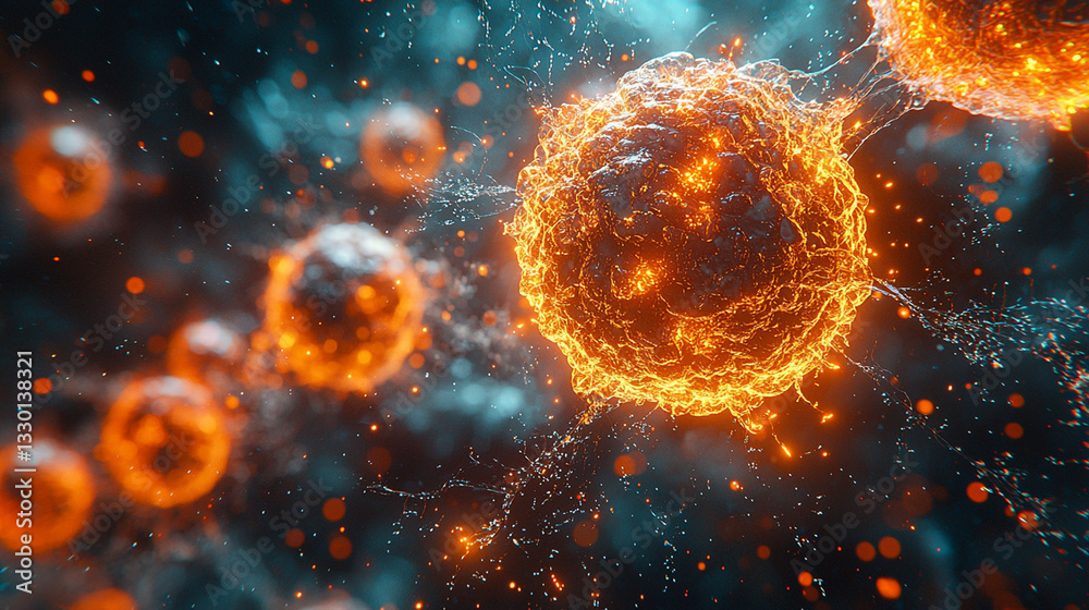 Nanoparticles in medicine showcase vibrant interactions at microscopic level, highlighting their potential in healthcare advancements Nanoparticles in medicine showcase vibrant interactions at microscopic level, highlighting their potential in healthcare advancements