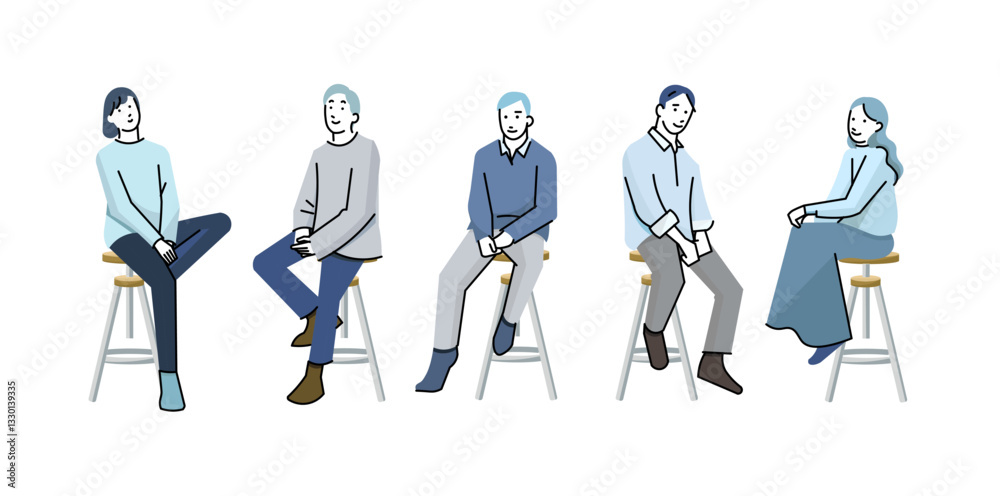 Naklejka premium Clip art of startup - businessperson sitting on a chair - white background Illustration