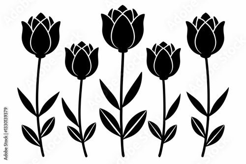 tulip flower set line art silhouette vector illustration