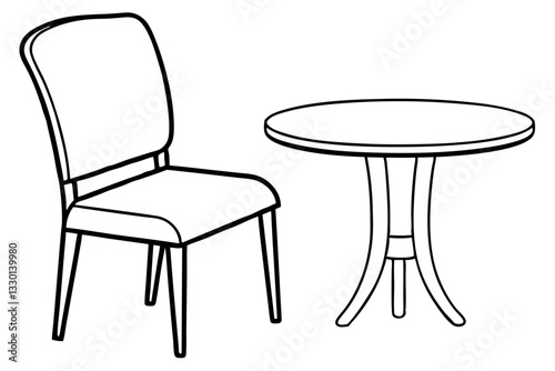 chair and table line art silhouette vector illustration