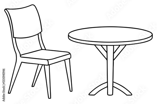 chair and table line art silhouette vector illustration