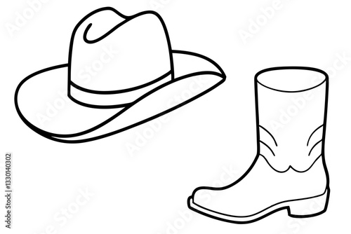 cowboy boots and western hat line art silhouette vector illustration