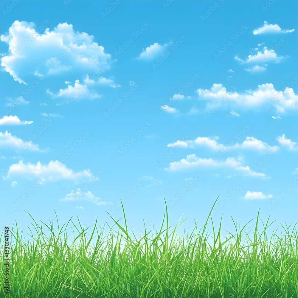 Scenic Summer Landscape with Blue Sky and Lush Green Grass Scenic Summer Landscape with Blue Sky and Lush Green Grass