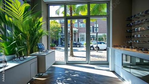 Modern Eyeglass Store Interior Design with Sunny Street View
