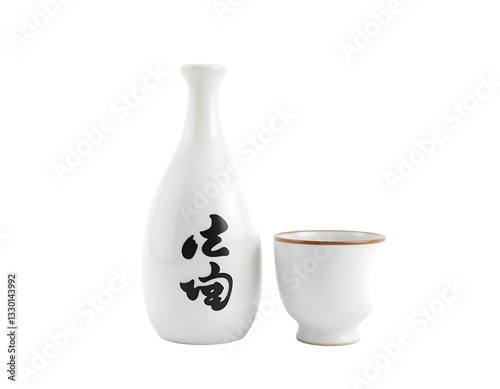 Japanese sake bottle and cup