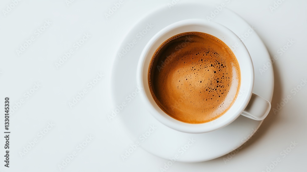 Naklejka premium Serving Coffee Espresso in White Cup on Tabletop for Refreshment