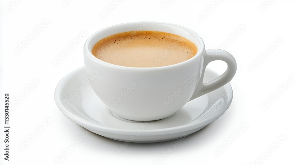 Enjoying a Cup of Espresso in White Cup on White Background Enjoying a Cup of Espresso in White Cup on White Background