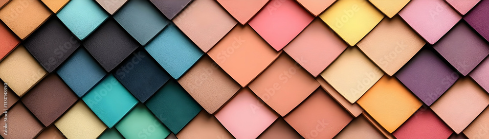 Fototapeta premium Colorful Diamond-Shaped Pigment Palette, Shades of Earth Tones, Jewel Tones, and Pastels Arranged in an Overlapping Pattern, Creating a Visually Appealing Texture.