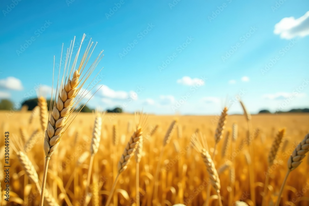 The blue sky provides a striking backdrop for the wheat, wheat, farm The blue sky provides a striking backdrop for the wheat, wheat, farm