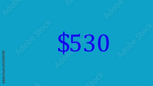 Colorful Animation of Dollars Counter Dollar count concept. Animated Money Number Counter from 0 to 1000 Dollars Number animation. Dollars Number animation on cyan background.