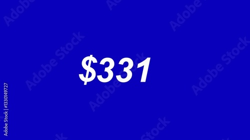 Colorful Animation of Dollars Counter Dollar count concept. Animated Money Number Counter from 0 to 600 Dollars Number animation. Dollars Number animation on  blue background.