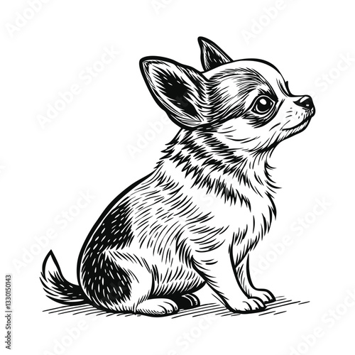 Chihuahua dog vector illustration, detailed vector, pencil sketch style, monochrome design, isolated on a white background