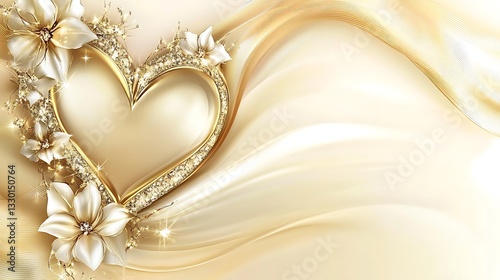 Golden heart adorned with flowers over a textured background