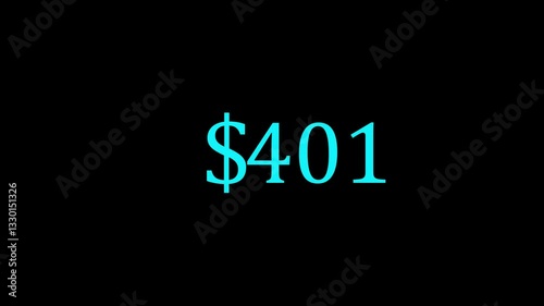 Simple Count up dollar from $0 to $800 animation  Colorful Animation of Dollars Counter. Currency Counter Isolated 
