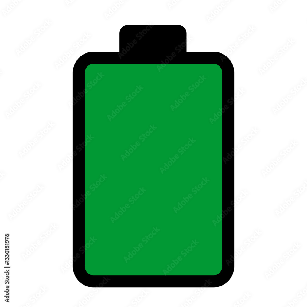 Fully charged battery vector illustration with solid green color on a white background Fully charged battery vector illustration with solid green color on a white background