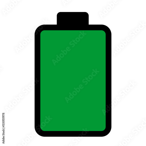 Fully charged battery vector illustration with solid green color on a white background