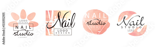 Manicure Nail Studio Logo and Label Design Vector Set