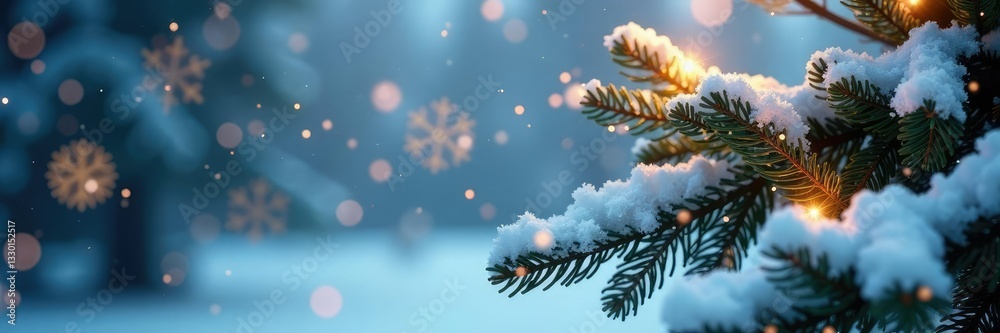 snowflakes gently falling on a frosted glass tree, hushed, winter, festive snowflakes gently falling on a frosted glass tree, hushed, winter, festive