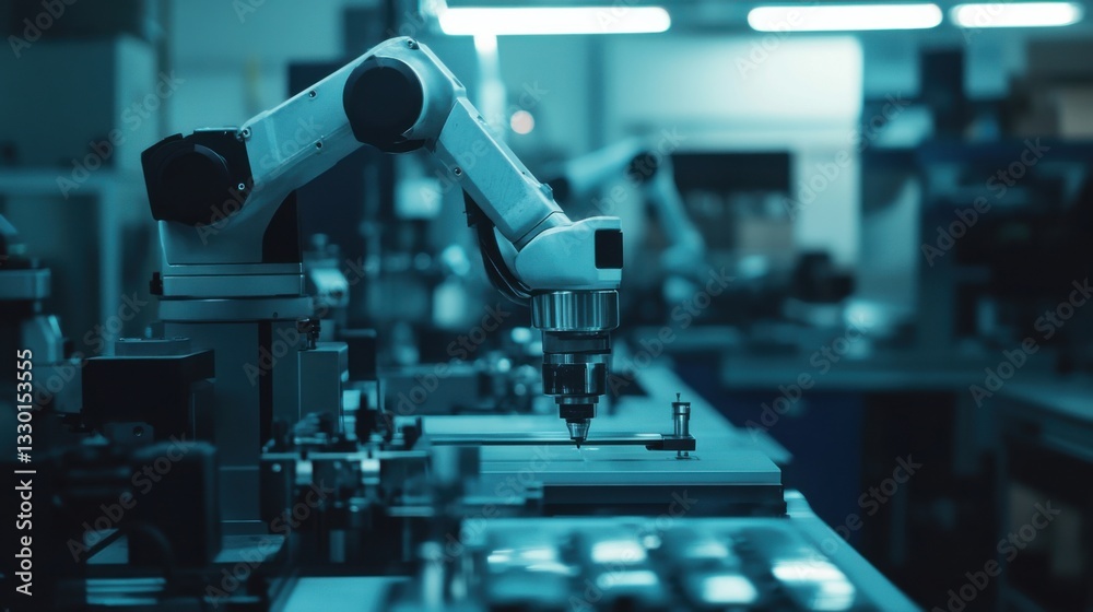 Industrial Robot Arm Operating in High-Tech Manufacturing Facility Industrial Robot Arm Operating in High-Tech Manufacturing Facility