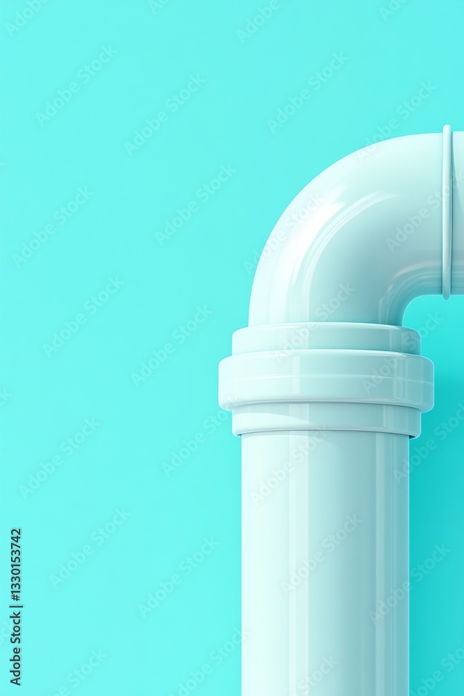 Abstract 90-degree pipe bend against a cyan background. Clean lines and minimalist aesthetic. Abstract 90-degree pipe bend against a cyan background. Clean lines and minimalist aesthetic.