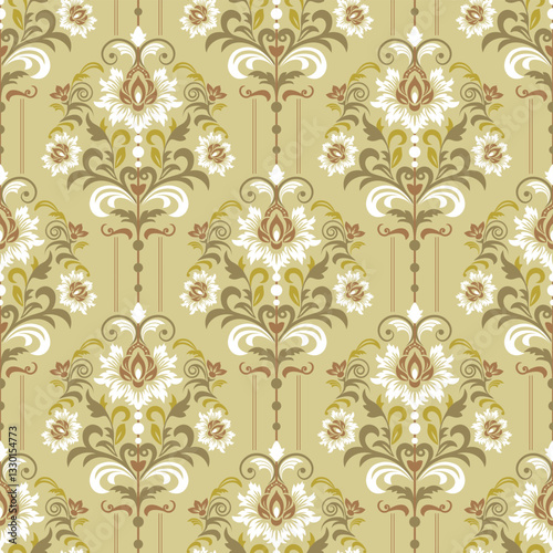 Elegant Floral Damask Pattern. Vector seamless border in Victorian style. Vector, illustration