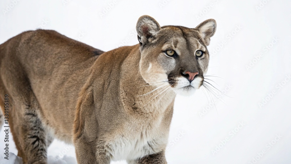 Obraz premium Mountain Lion in full view on white studio background
