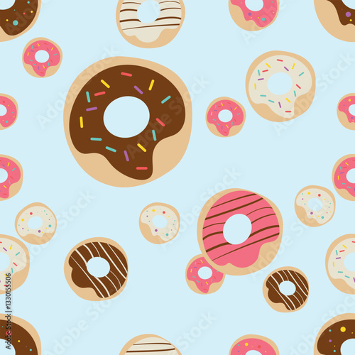 Seamless pattern with donuts. Vector image. Flat design for packaging. Print for International Donut Day