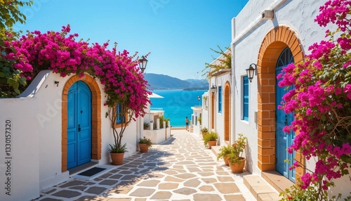 Bougainvillea flowers in a mediterranean costal town