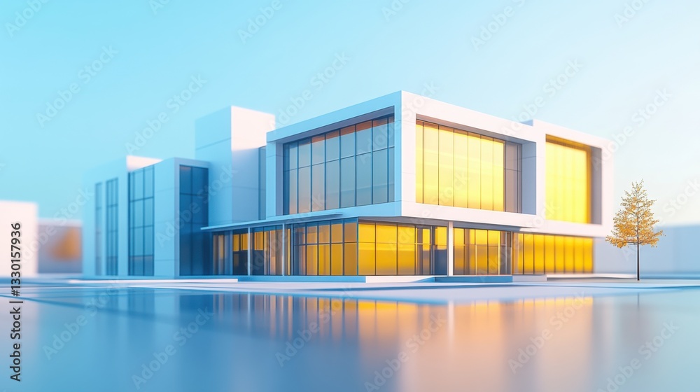 Fototapeta premium Modern Architectural Design with Glass Facade and Sunlight Reflection