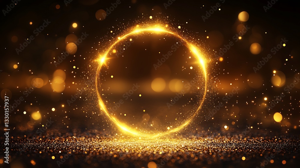 Glowing golden circle on dark background. Glowing golden circle on dark background.