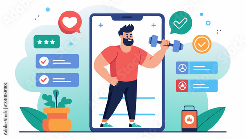 By analyzing your workout history this app creates customized challenges and competitions to keep you motivated and on track with your fitness goals.. Vector illustration