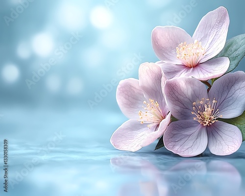 Delicate blossoms reflecting on calm water