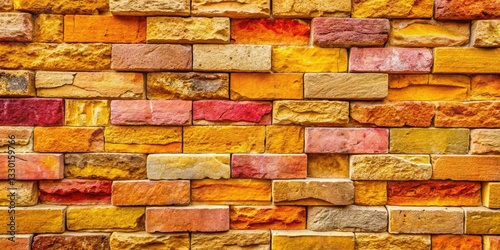 Aged Fossiliferous Limestone Brick Wall Texture, Orange Pink Yellow Beige Background,  Ancient Stone Wall,  Building Material,  Geological Formation