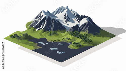 Majestic Denali National Park in Isometric Art