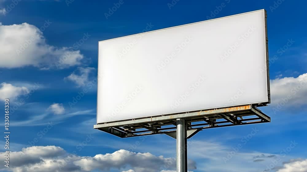 Blank billboard against a clear blue sky with scattered clouds during the day in an urban area Blank billboard against a clear blue sky with scattered clouds during the day in an urban area