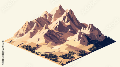 Sawtooth Mountains in Isometric Style