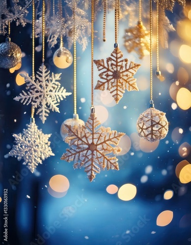 Delicate Snowflakes and Baubles – Elegant Winter Wonderland Scene