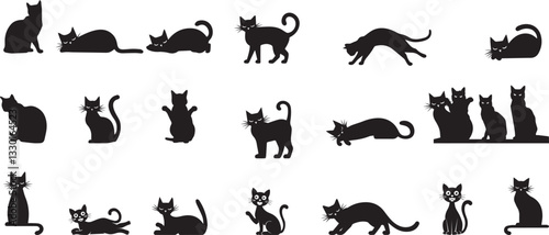 Collection of Cute Black Cat Silhouettes in Various Poses