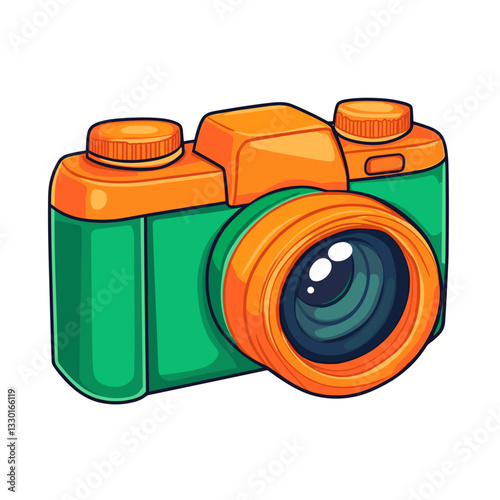 Compact camera vector art in bright colors for photography