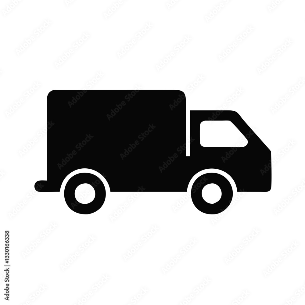 black silhouette of a delivery truck in a minimalistic style on a white background