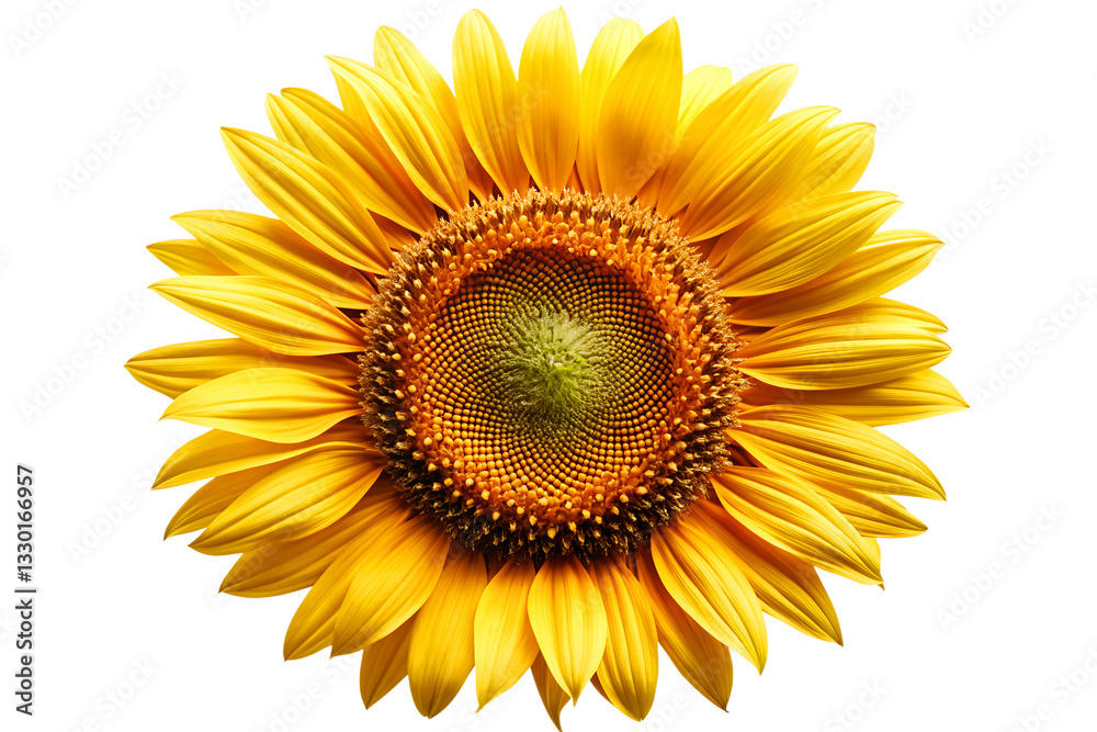 Fototapeta premium Bright yellow sunflower in full bloom with intricate seed pattern