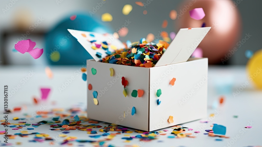 Fototapeta premium A box with colored confetti around.
