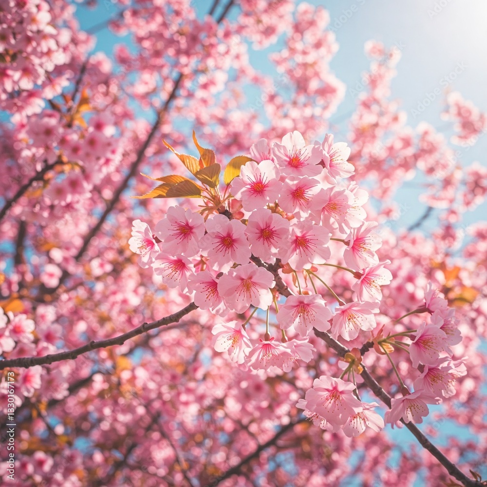 Fototapeta premium Beautiful pink cherry blossoms in full bloom