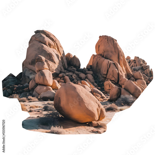 set of massive boulders in a dry desert landscape
