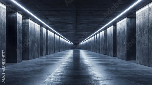 Underground Tunnel with Dark Concrete and LED White Lights