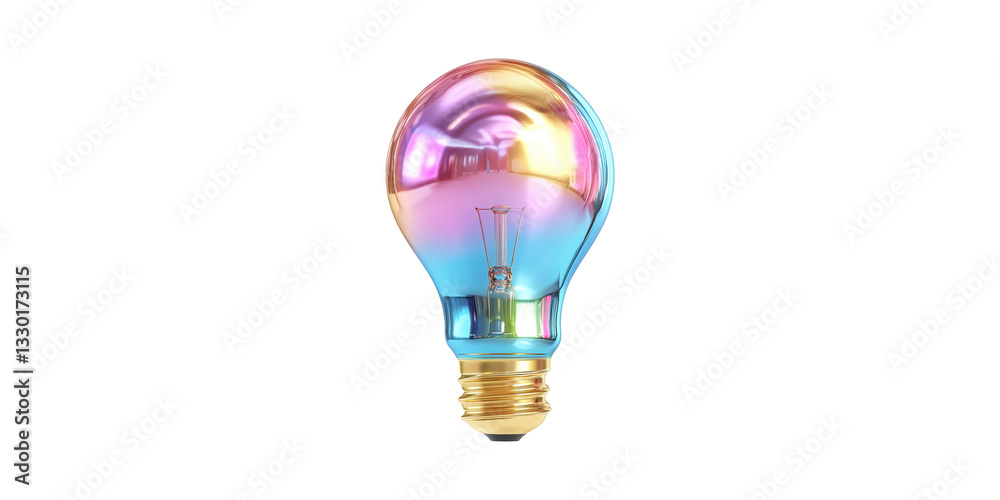 Fototapeta premium Holographic light bulb with vibrant reflections isolated on transparent background