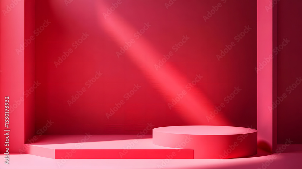 Obraz premium Minimalist Pink Product Display Platform with Sunlight